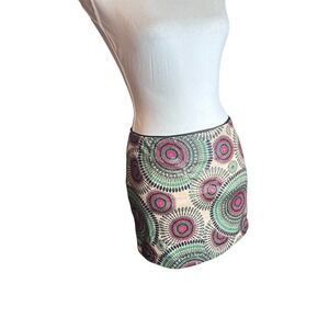 TCEC Women's Beaded Psychedelic Boho Sequin Circle Pattern Mini Skirt Small VTG